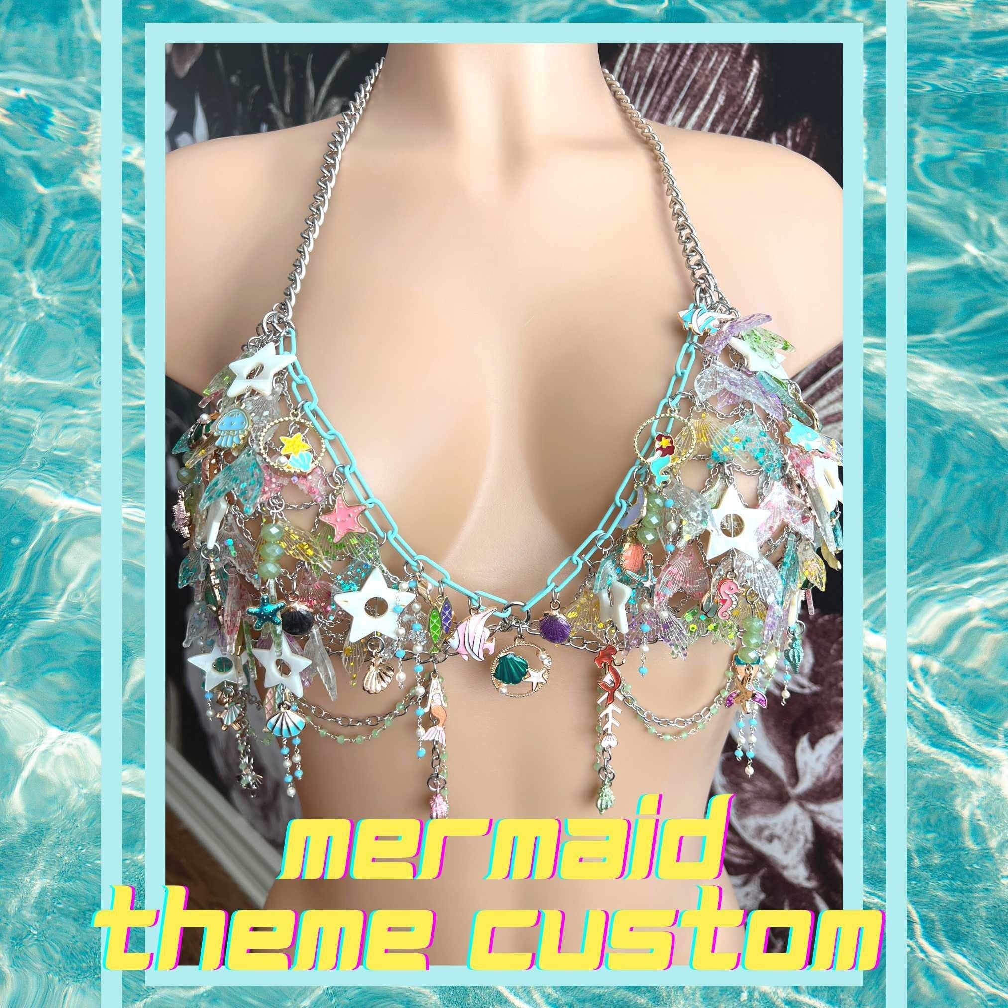 Pink Mermaid Bra, Seashell Bra, Handmade Custom Bra, Rave Top