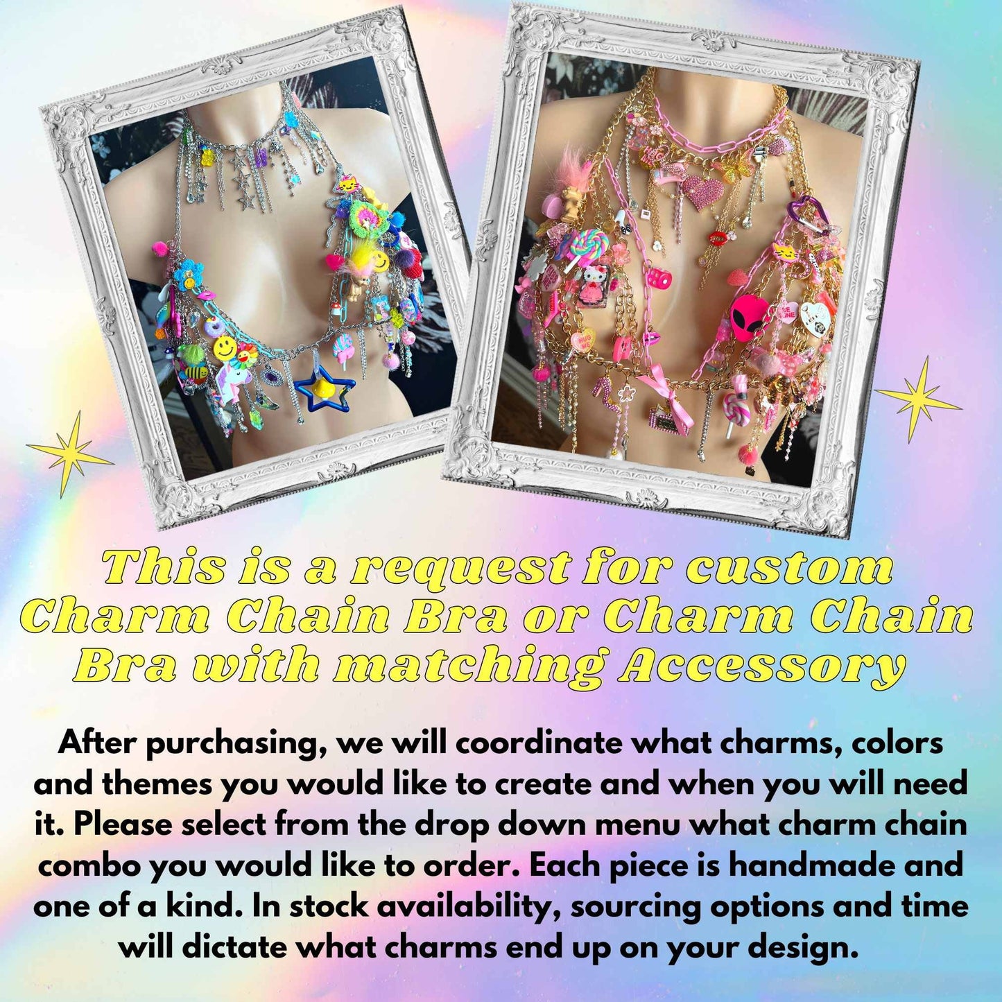 Custom Order Request for Charm Chain Bra Necklace Bracelet Custom Jewelry Personalized Charm Statement Jewelry Rave Festival Outfit Handmade