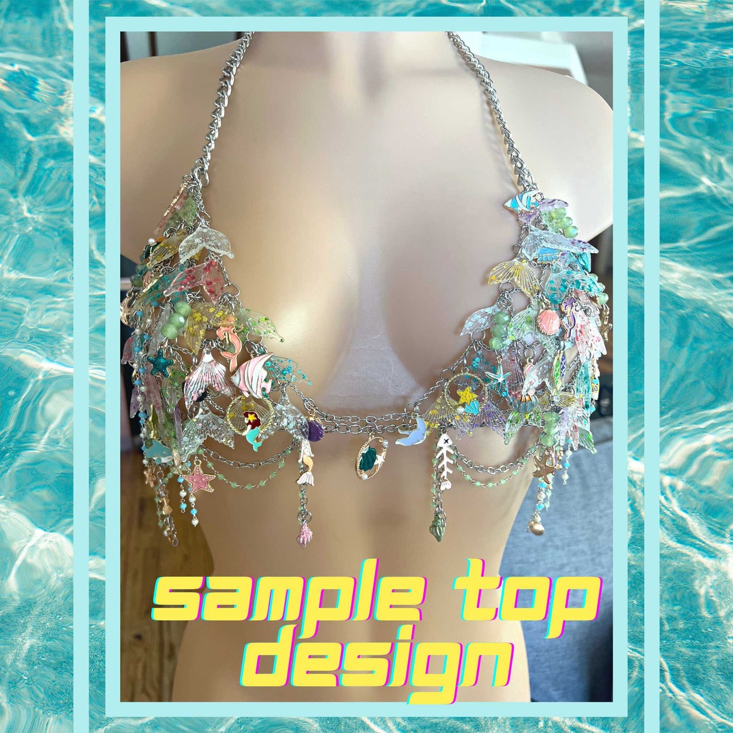 Dreamy Pastel Mermaid Bra with Crystal Chain Design