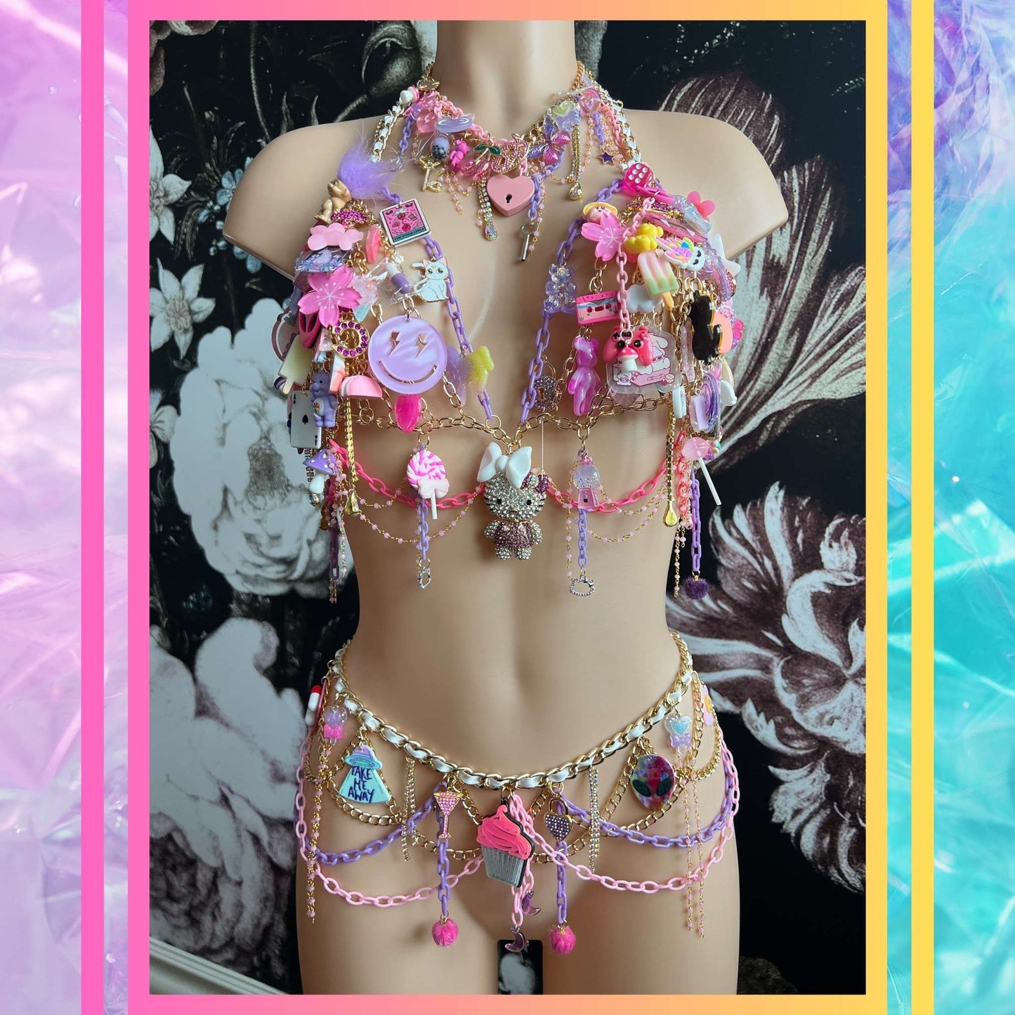 Custom Rave Outfit Festival Outfit for Women Festival Outfit Rave Set Pink Rave Outfit Set for Women Chain Bra Top for Festival Wear Jewelry