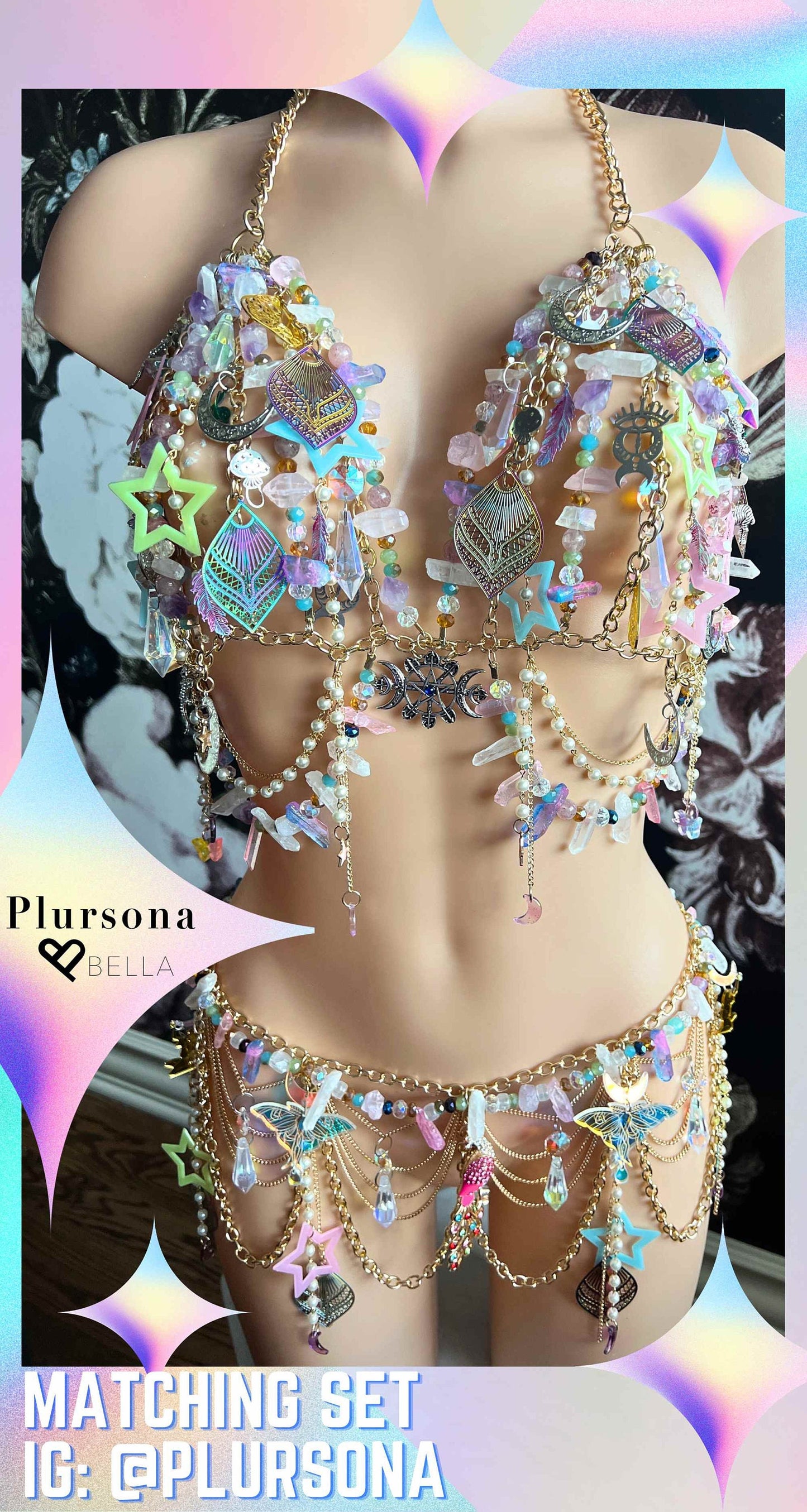 Custom Rave Outfit Rave Set for Women Chain Bra Top for Burning Man Festival Clothing Women Rave Festival Fashion Beaded Top Women Coachella