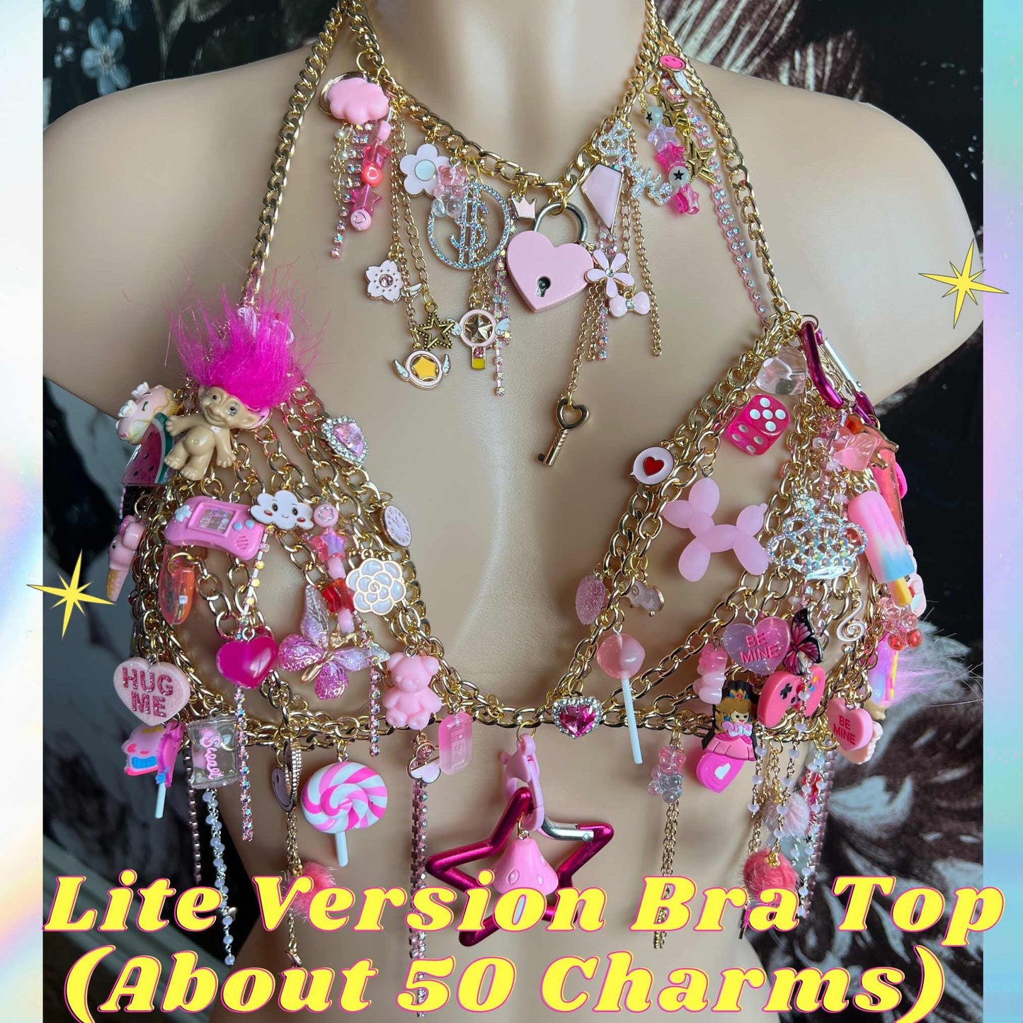 Custom Charm Chain Bra Necklace Bracelet Belly Chain Custom Jewelry Personalized Statement Jewelry Rave Top Festival Outfit Rave Fan EDM