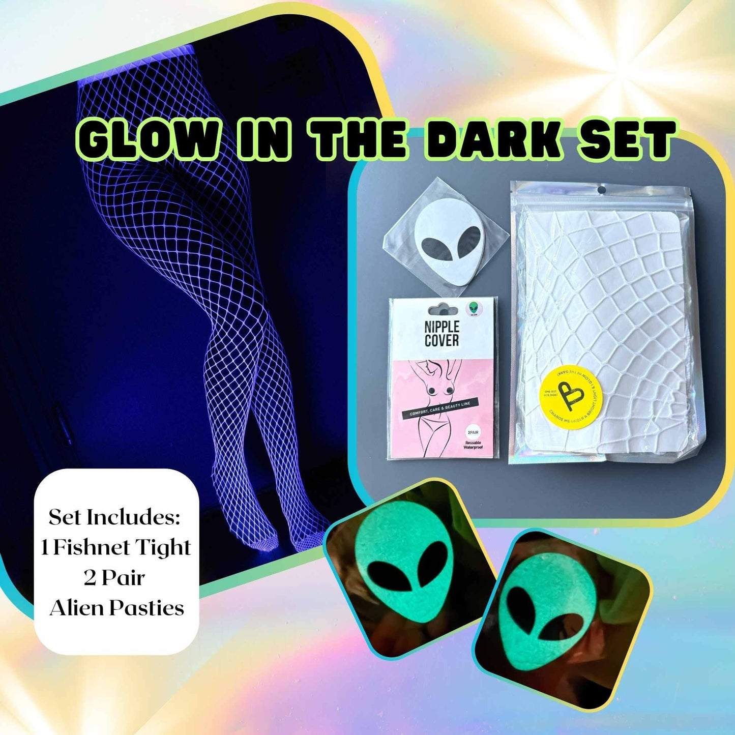 Glow in the Dark Fishnet Stockings UV Fishnet Tights Luminous Stockings White Fishnets for Rave Festival Accessories Fluorescent Leggings