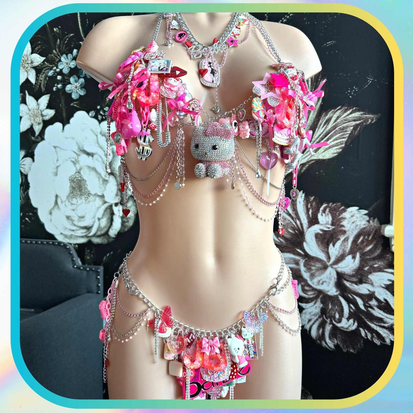 Custom Harajuku top Bikini Set kawaii Photoshoot Outfit for Women Harajuku Girl Goth Outfit Rave Girl Kidcore Jewelry Set Colorful bikini